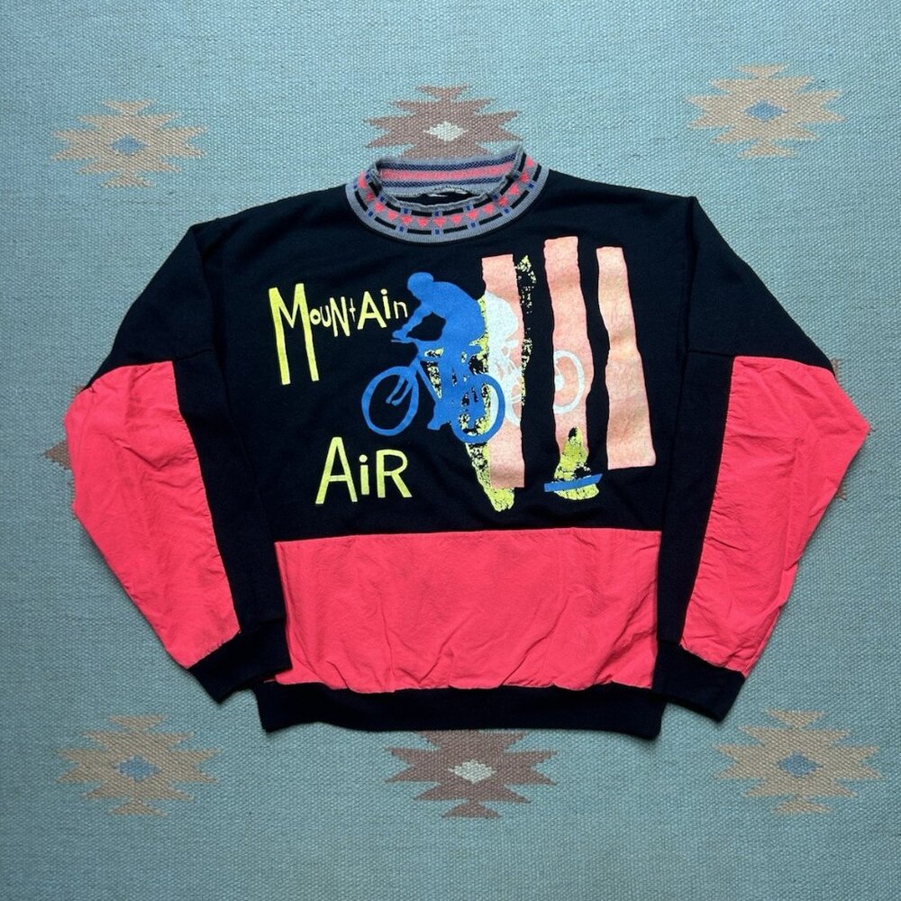Vintage 80s crewneck sweatshirt mountain air BMX bike neon youth kids XL?